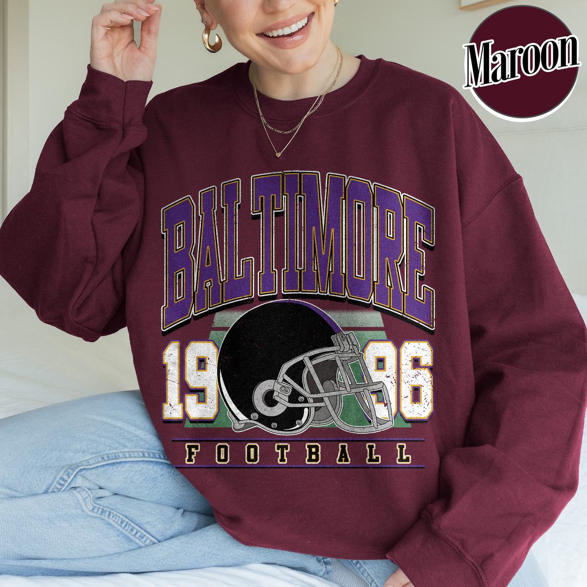 Unisex Baltimore football vintage crewneck sweatshirt for men and women