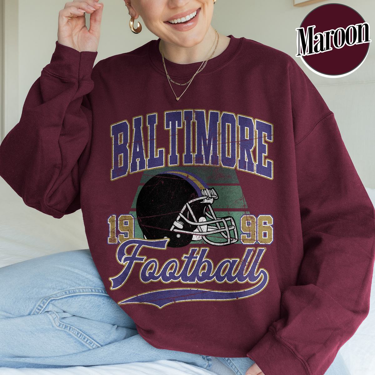 Unisex Baltimore football vintage crewneck sweatshirt for men and women