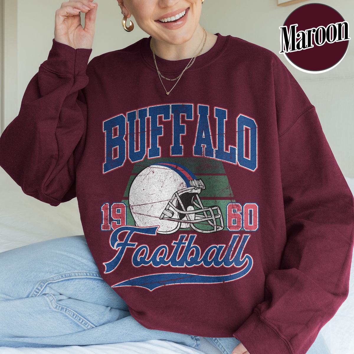 Unisex Buffalo football vintage crewneck sweatshirt for men and women