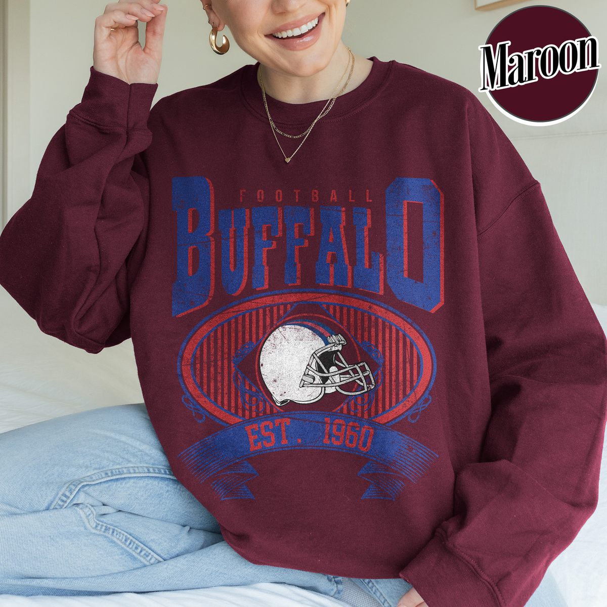 Unisex Buffalo football vintage crewneck sweatshirt for men and women