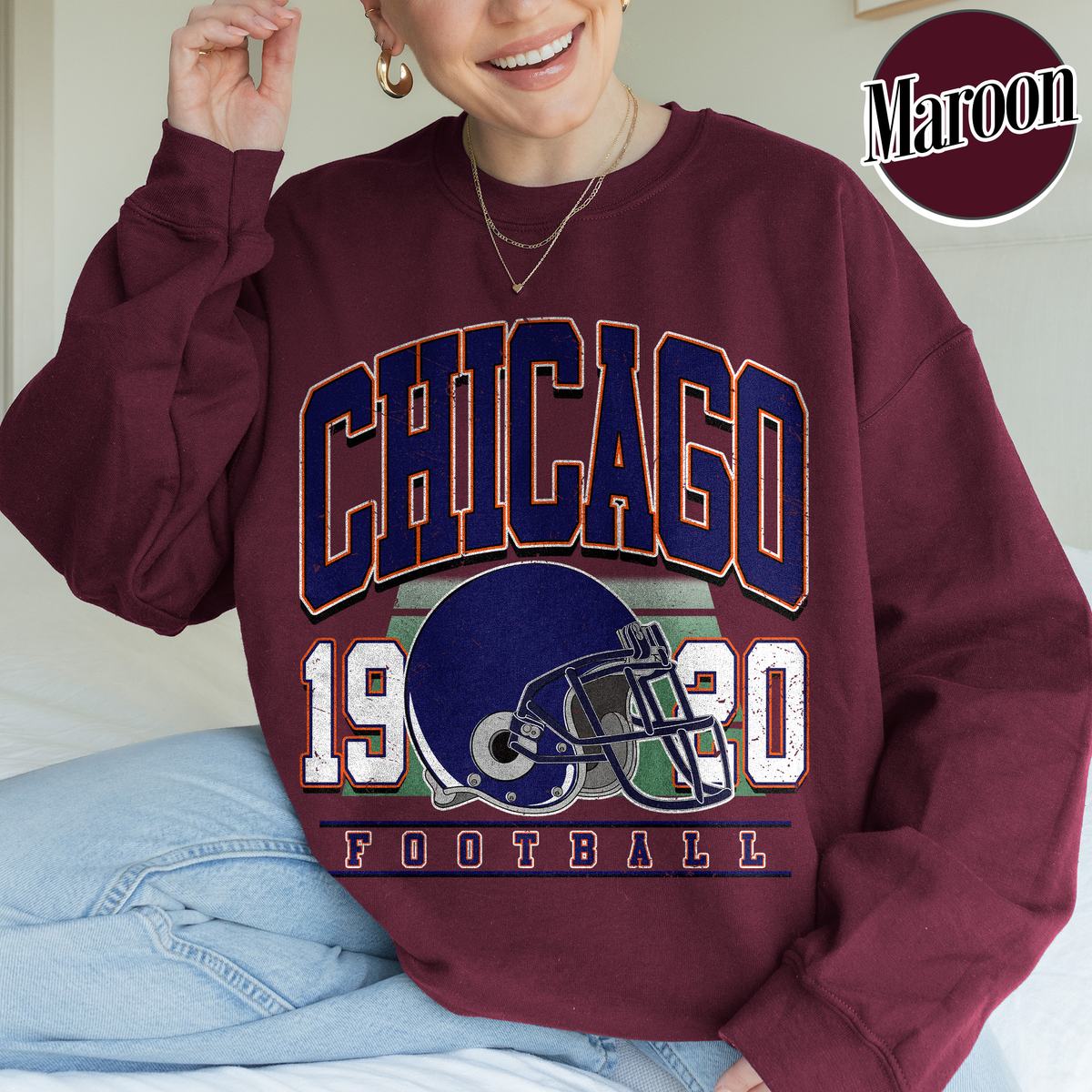 Unisex Chicago football vintage crewneck sweatshirt for men and women