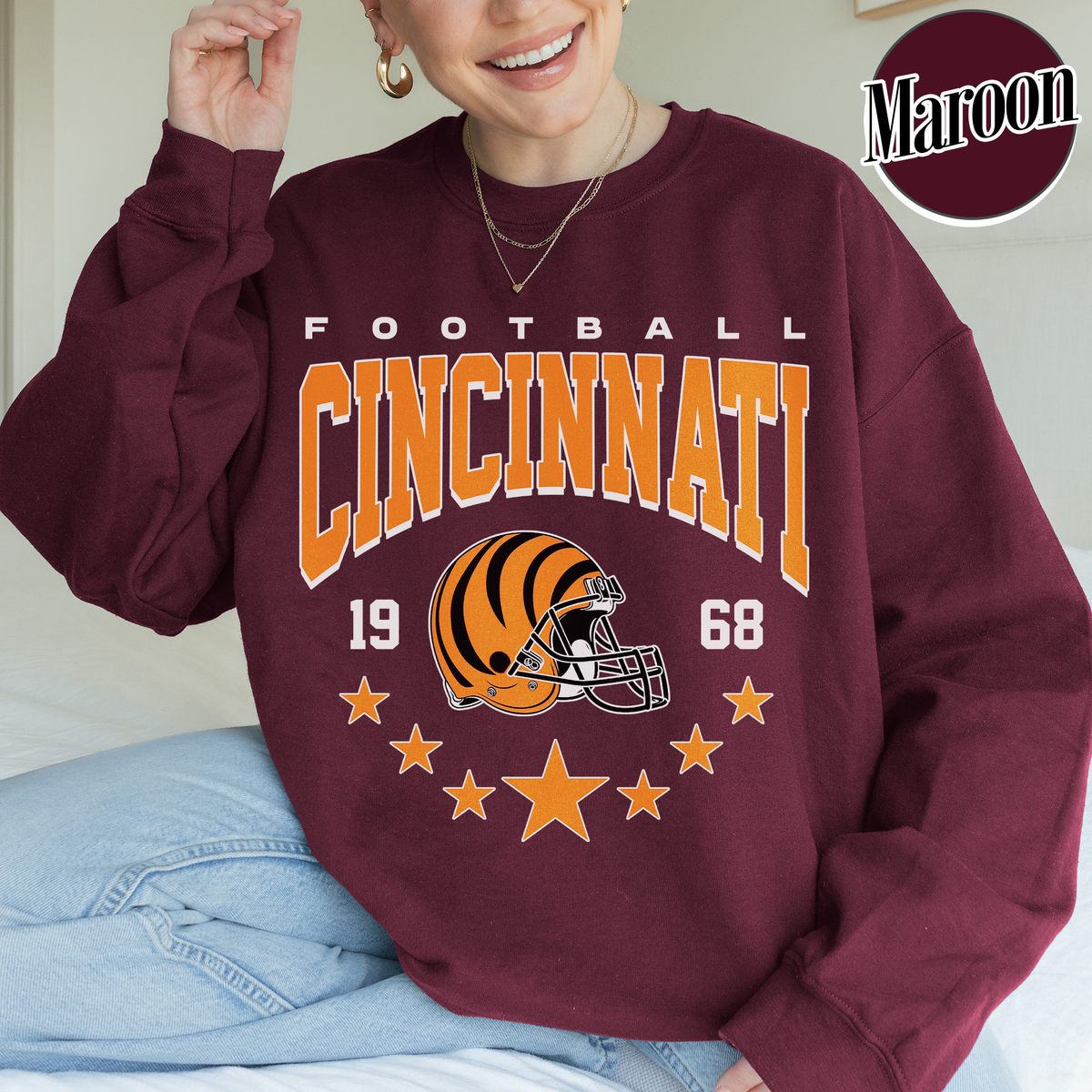 Unisex Cincinnati football vintage crewneck sweatshirt for men and women