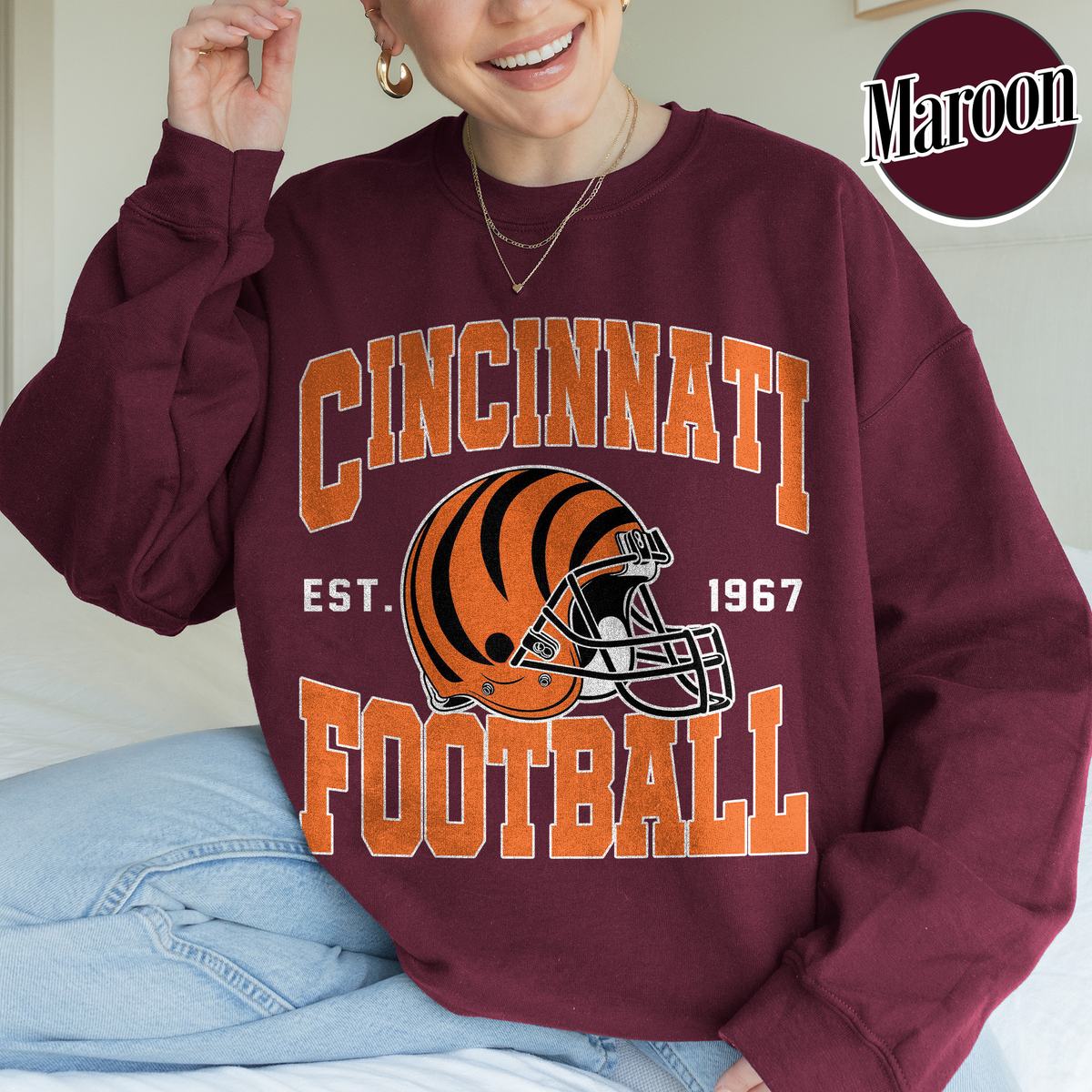 Unisex Cincinnati football vintage crewneck sweatshirt for men and women