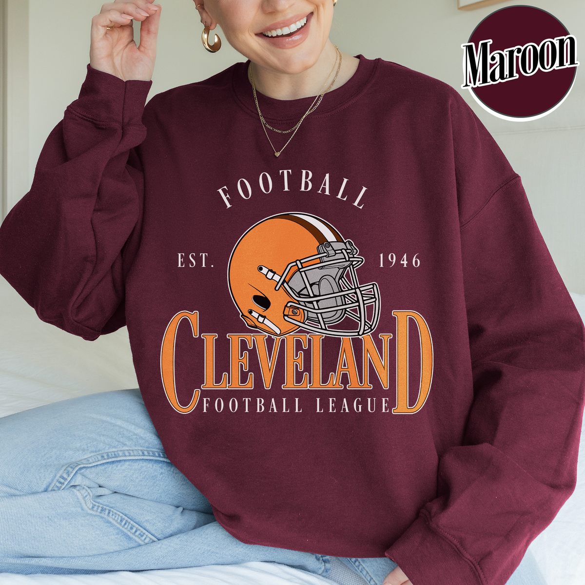 Unisex Cleveland football vintage crewneck sweatshirt for men and women