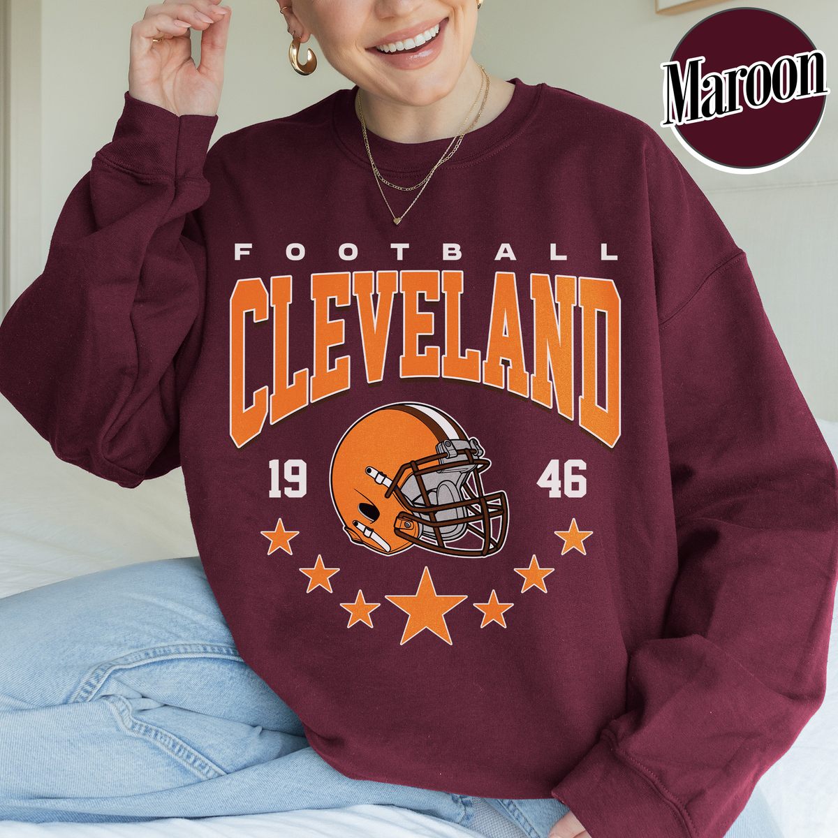 Unisex Cleveland football vintage crewneck sweatshirt for men and women