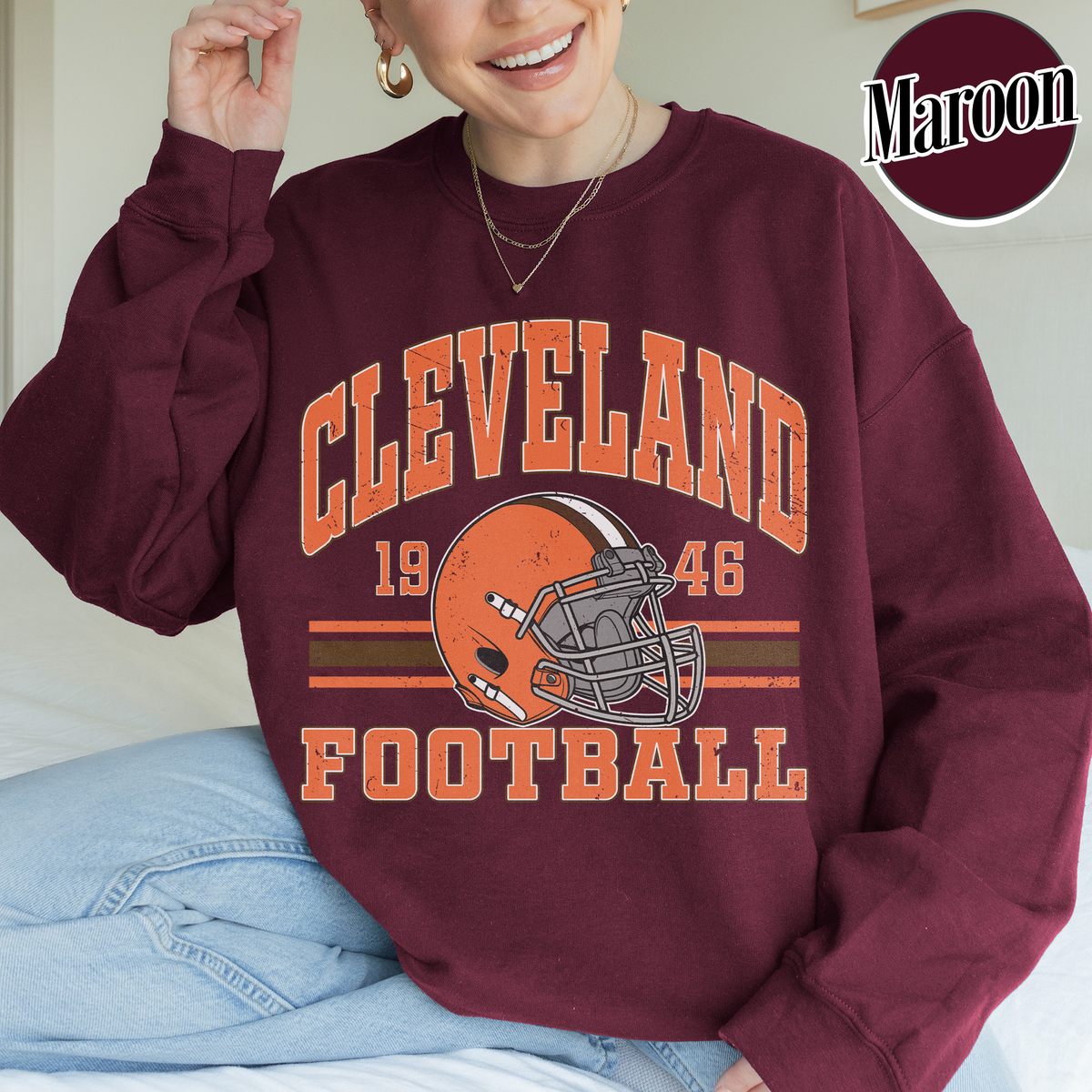 Unisex Cleveland football vintage crewneck sweatshirt for men and women