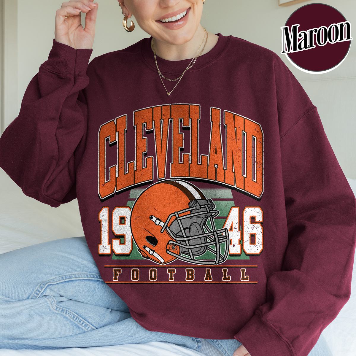 Unisex Cleveland football vintage crewneck sweatshirt for men and women