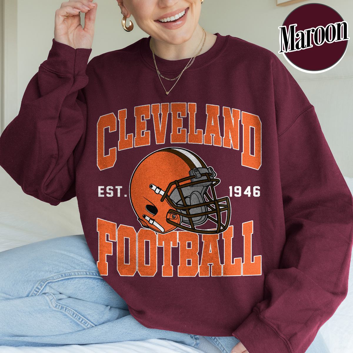 Unisex Cleveland football vintage crewneck sweatshirt for men and women