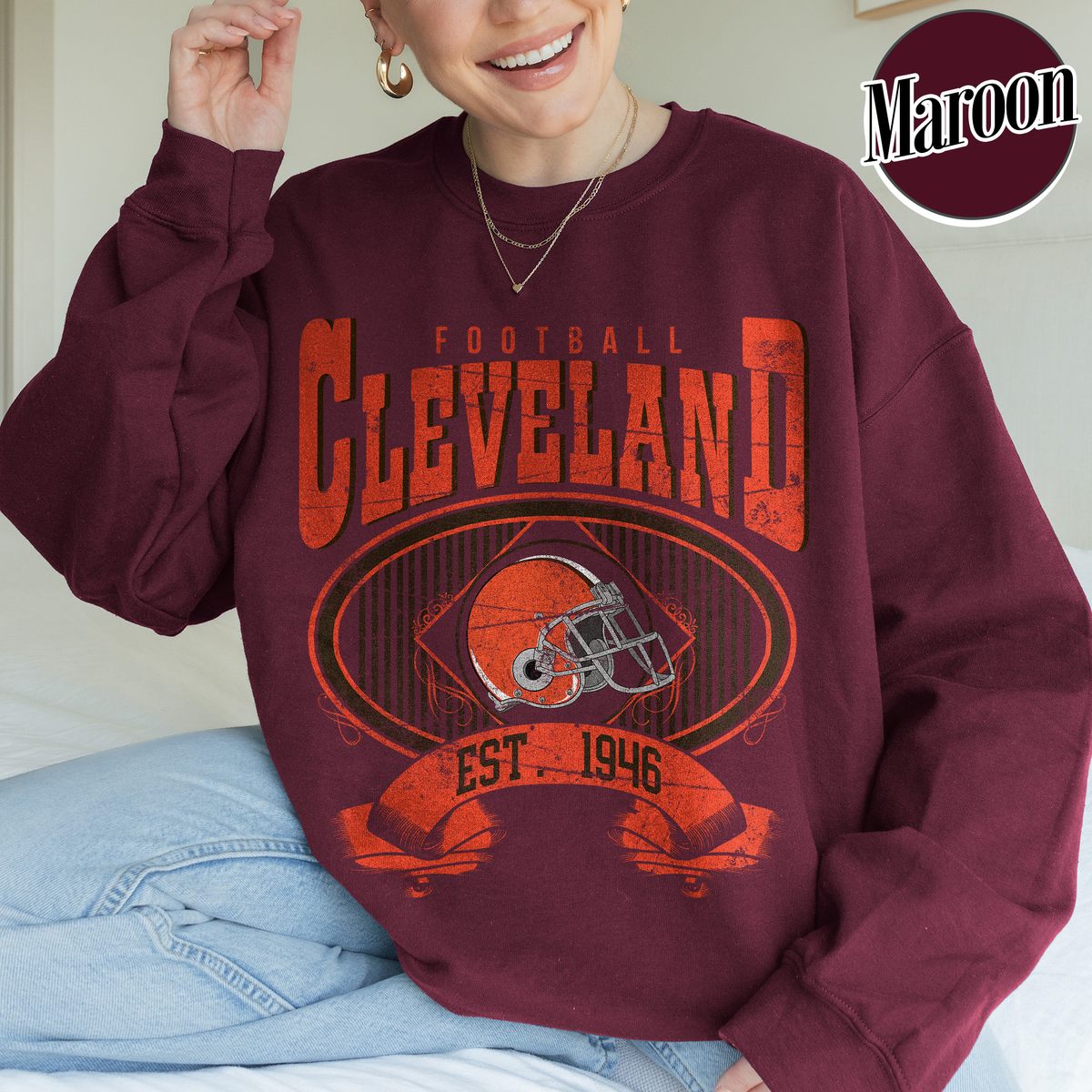 Unisex Cleveland football vintage crewneck sweatshirt for men and women