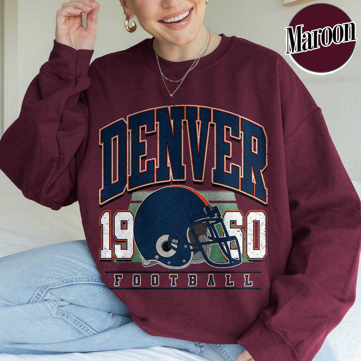 Unisex Denver football vintage crewneck sweatshirt for men and women