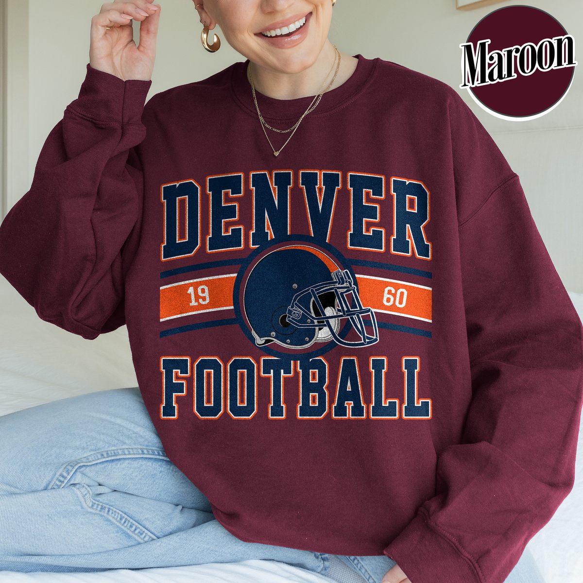 Unisex Denver football vintage crewneck sweatshirt for men and women