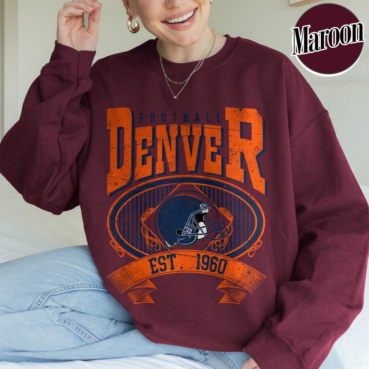 Unisex Denver football vintage crewneck sweatshirt for men and women