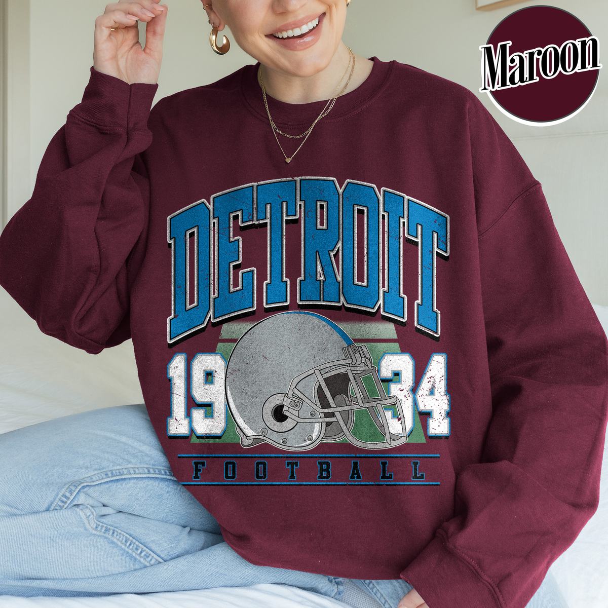 Unisex Detroit football vintage crewneck sweatshirt for men and women