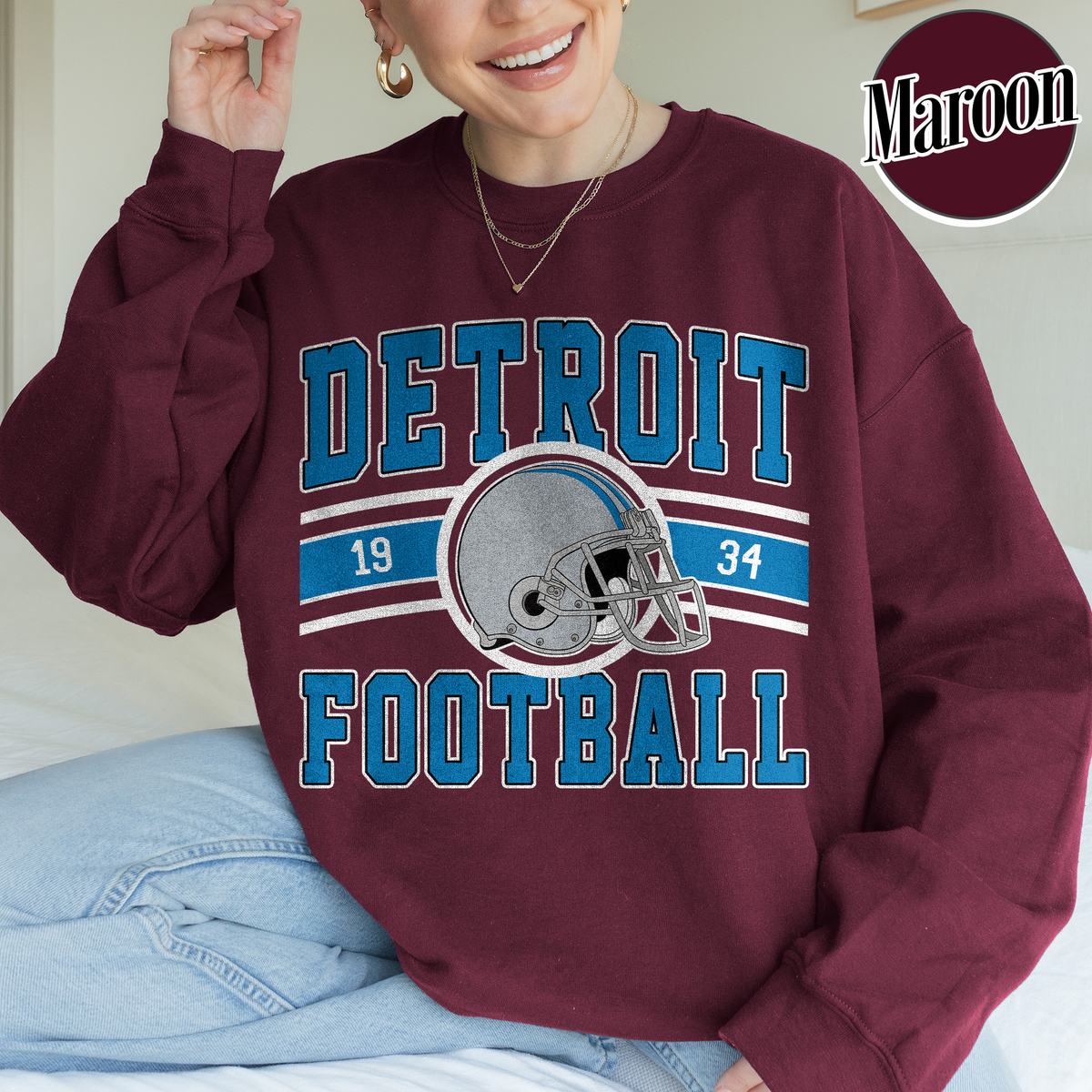 Unisex Detroit football vintage crewneck sweatshirt for men and women