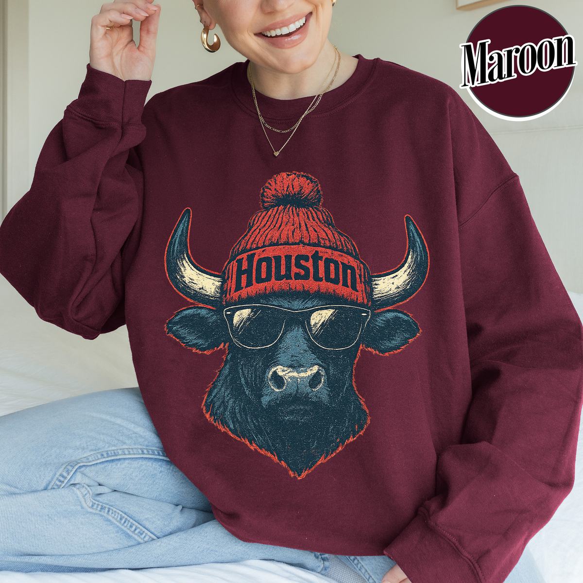 Unisex Houston football vintage crewneck sweatshirt for men and women