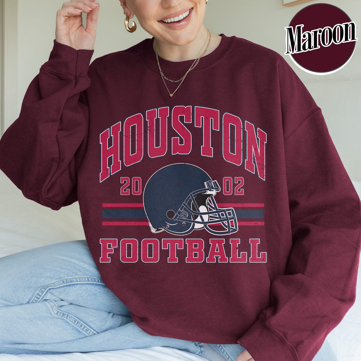 Unisex Houston football vintage crewneck sweatshirt for men and women