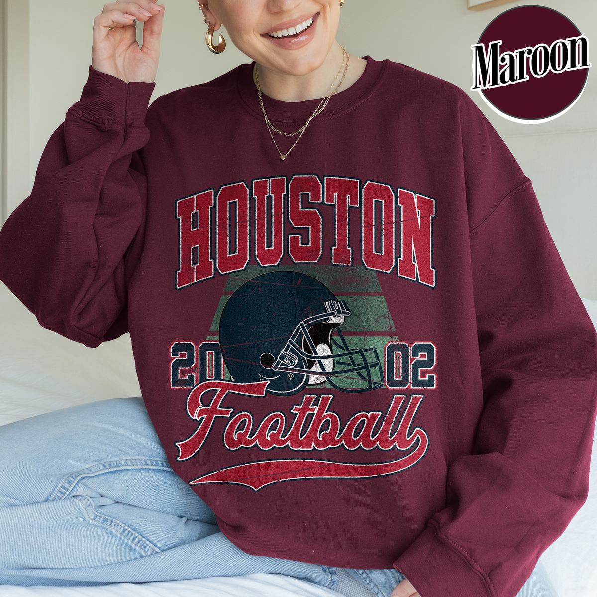 Unisex Houston football vintage crewneck sweatshirt for men and women