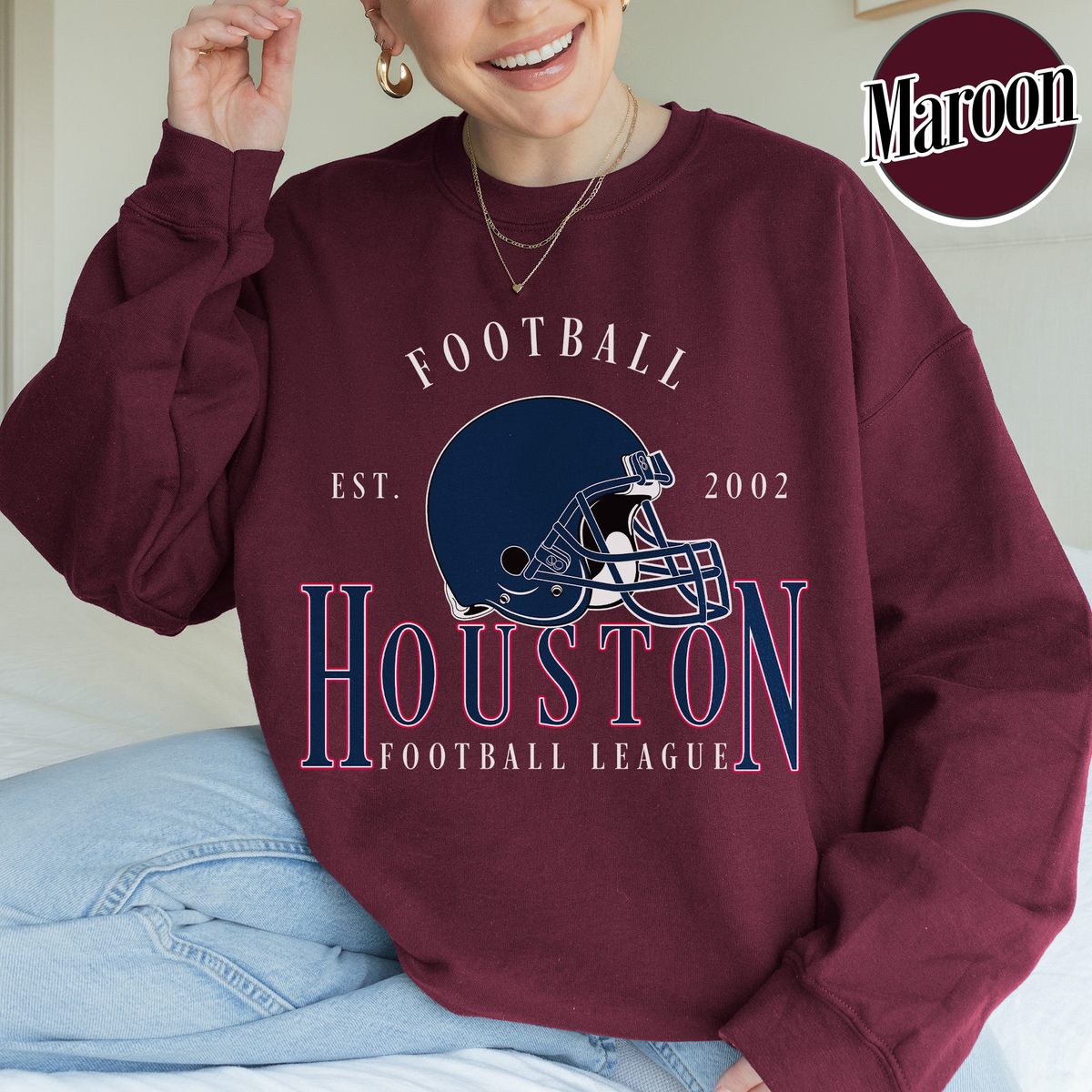 Unisex Houston football vintage crewneck sweatshirt for men and women