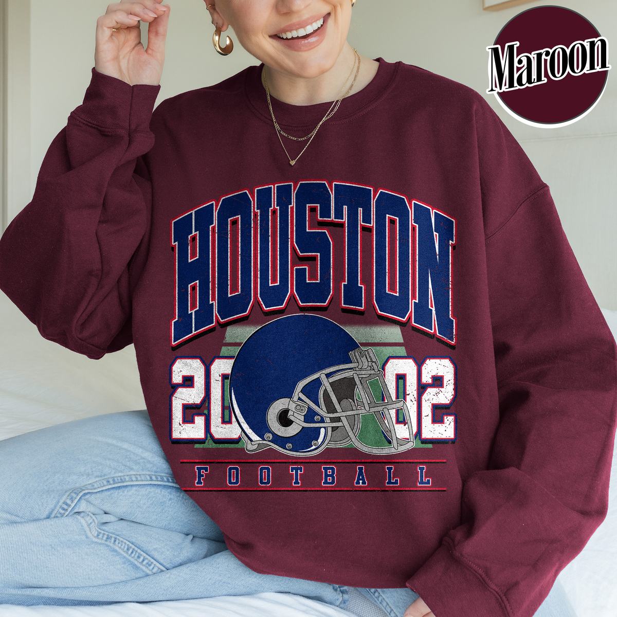 Unisex Houston football vintage crewneck sweatshirt for men and women