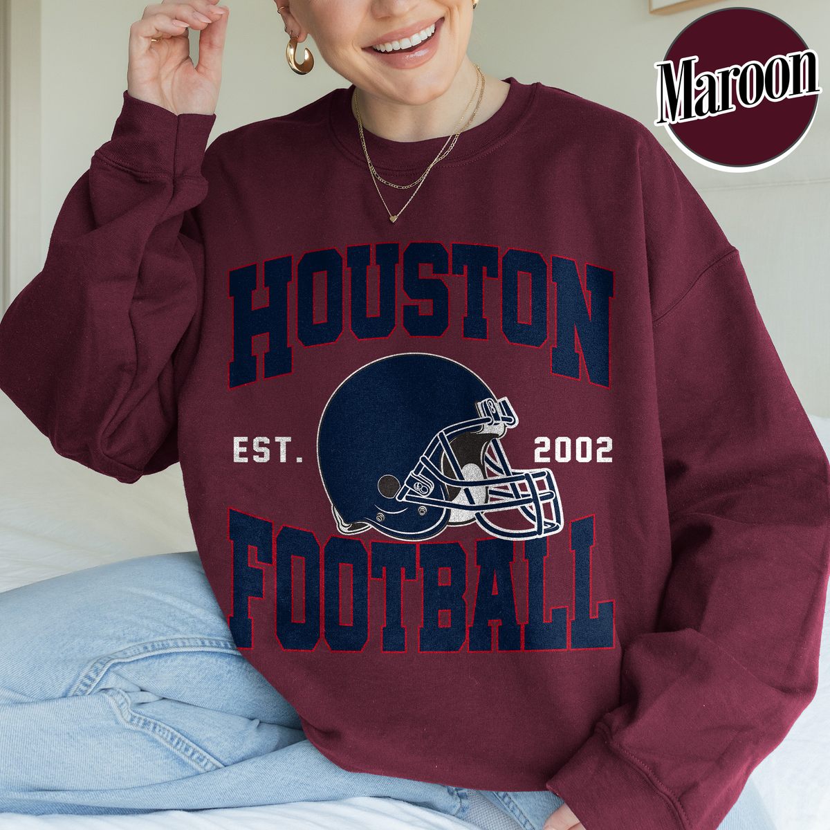 Unisex Houston football vintage crewneck sweatshirt for men and women