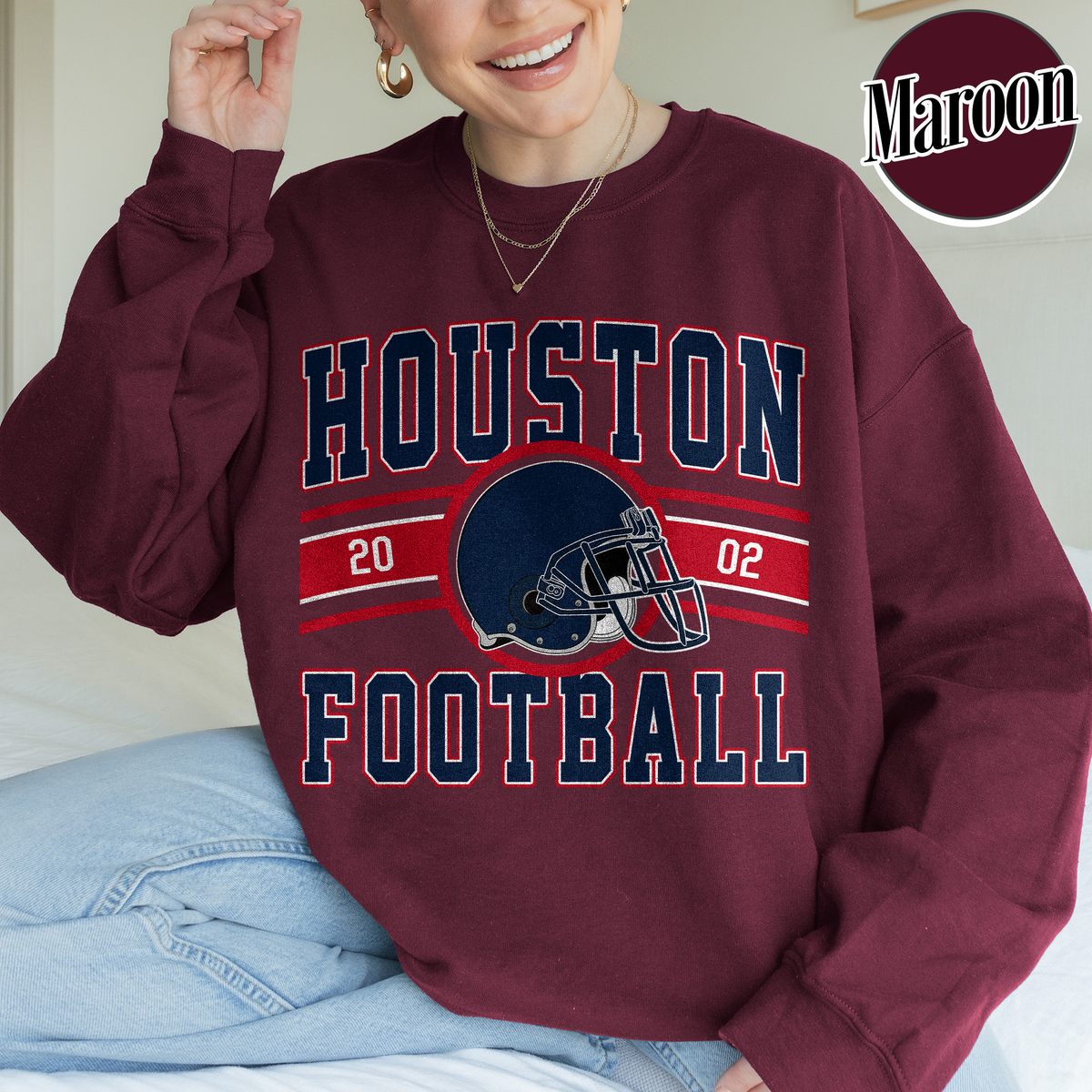 Unisex Houston football vintage crewneck sweatshirt for men and women