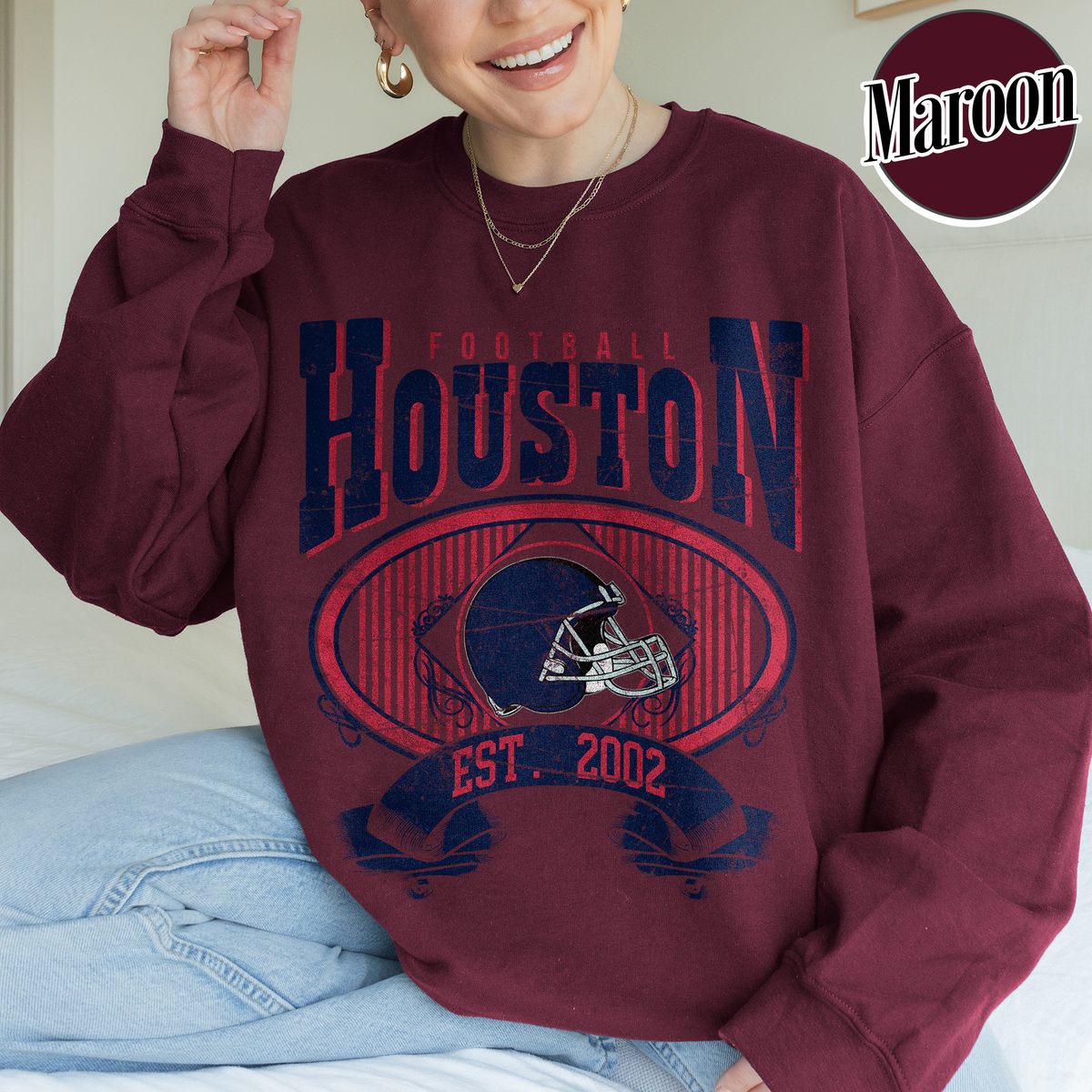 Unisex Houston football vintage crewneck sweatshirt for men and women