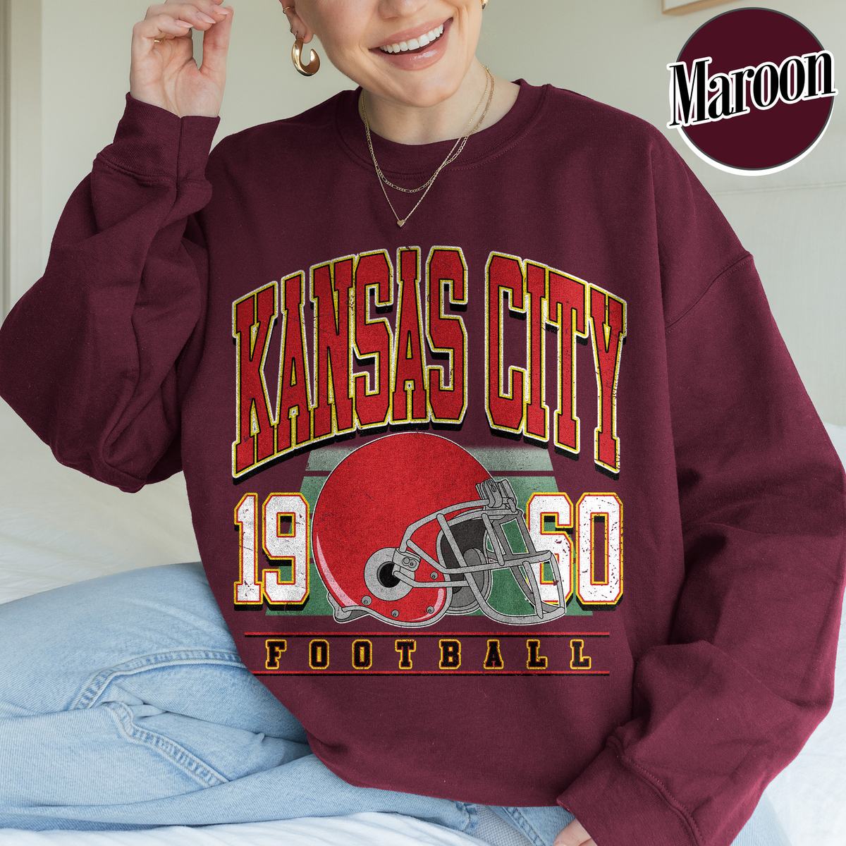 Unisex Kansas City football vintage crewneck sweatshirt for men and women