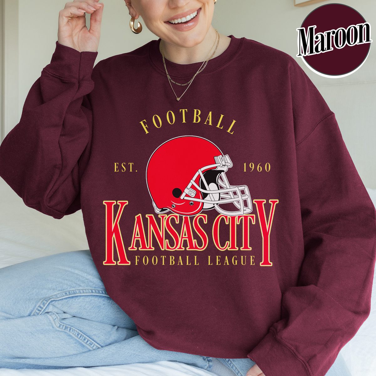Unisex Kansas City football vintage crewneck sweatshirt for men and women