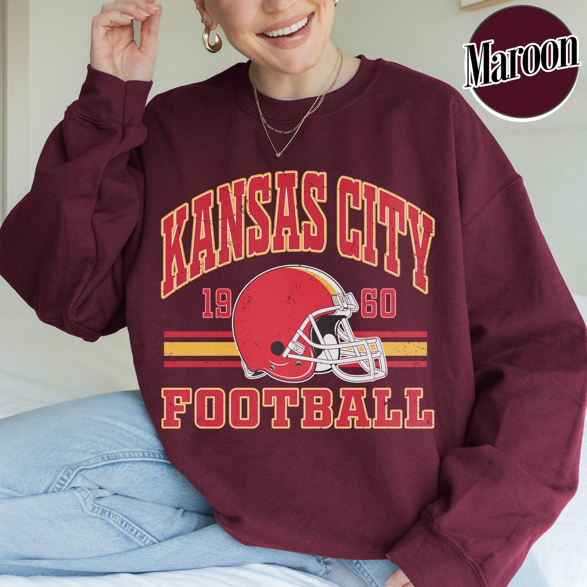 Unisex Kansas City football vintage crewneck sweatshirt for men and women