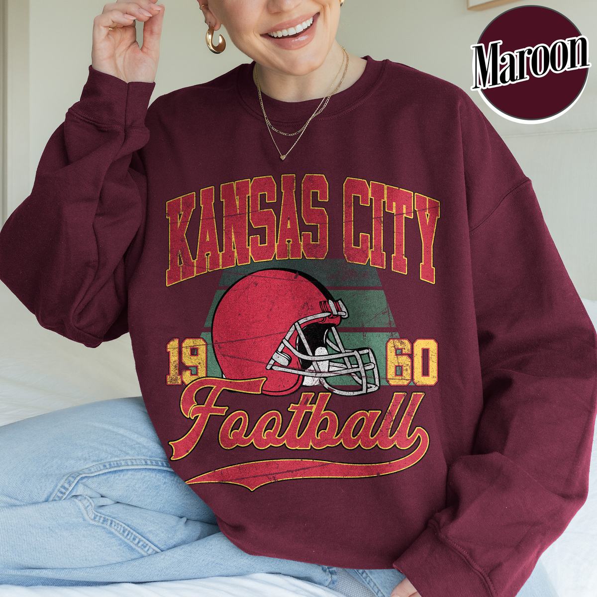 Unisex Kansas City football vintage crewneck sweatshirt for men and women