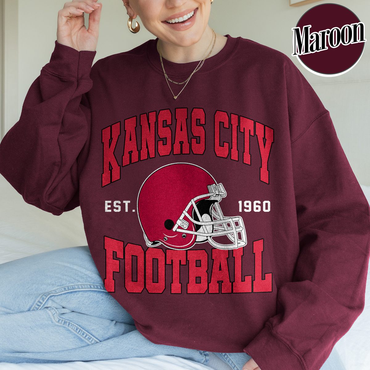 Unisex Kansas City football vintage crewneck sweatshirt for men and women