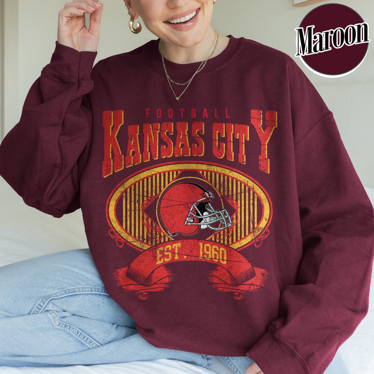 Unisex Kansas City football vintage crewneck sweatshirt for men and women