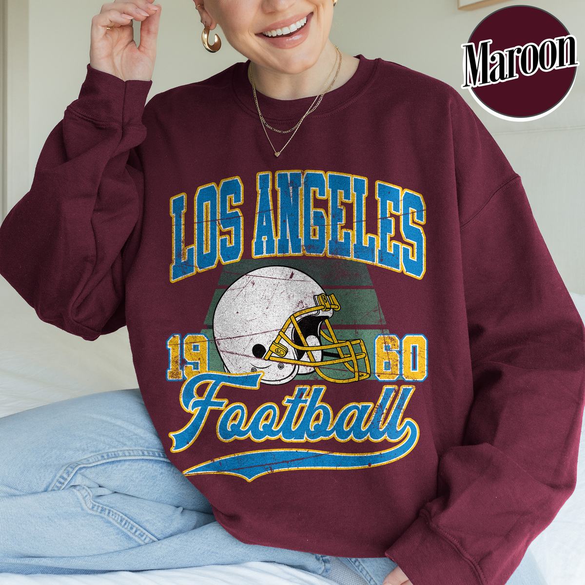 Unisex Los Angeles football vintage crewneck sweatshirt for men and women