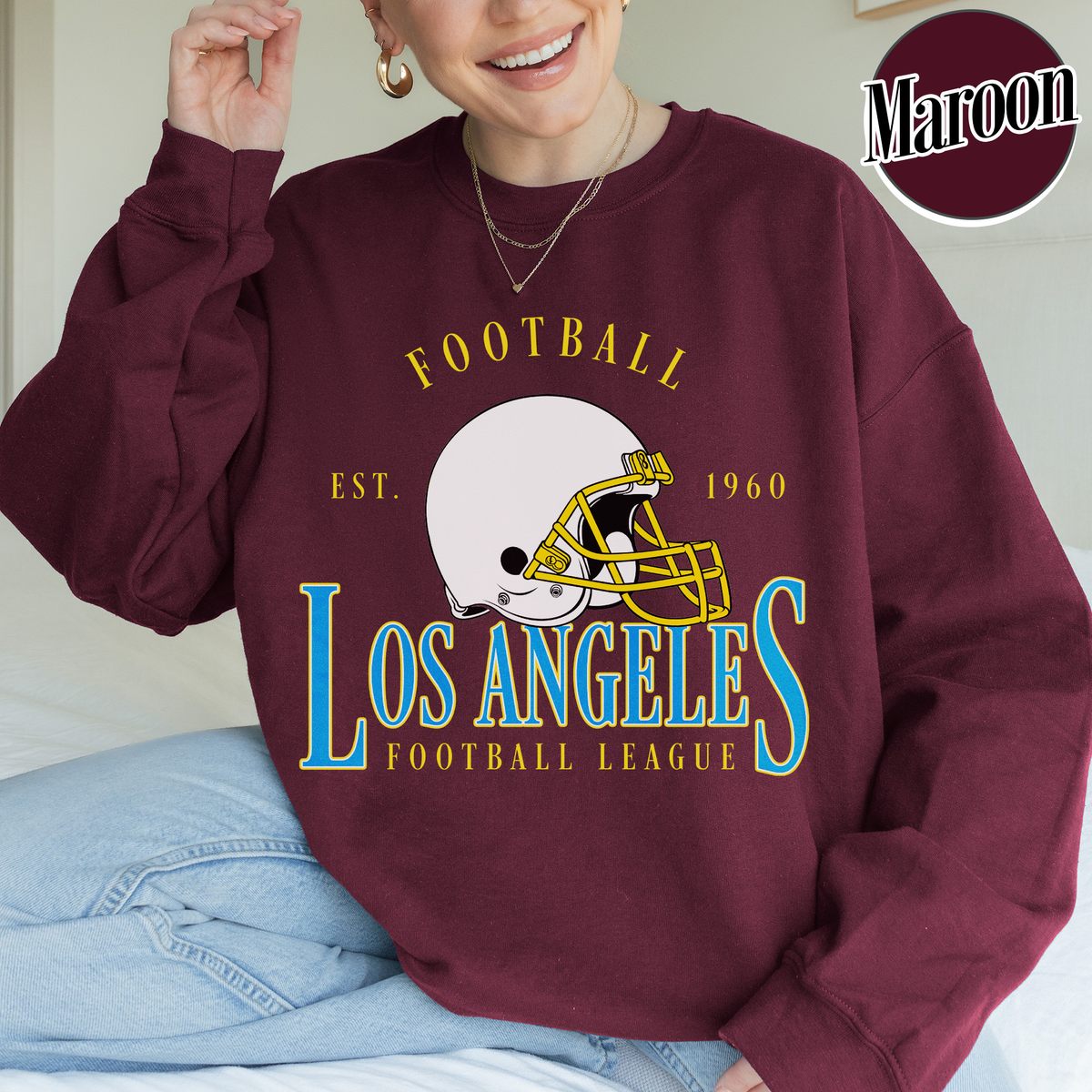 Unisex Los Angeles football vintage crewneck sweatshirt for men and women