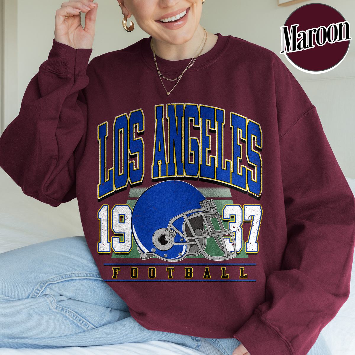 Unisex Los Angeles football vintage crewneck sweatshirt for men and women