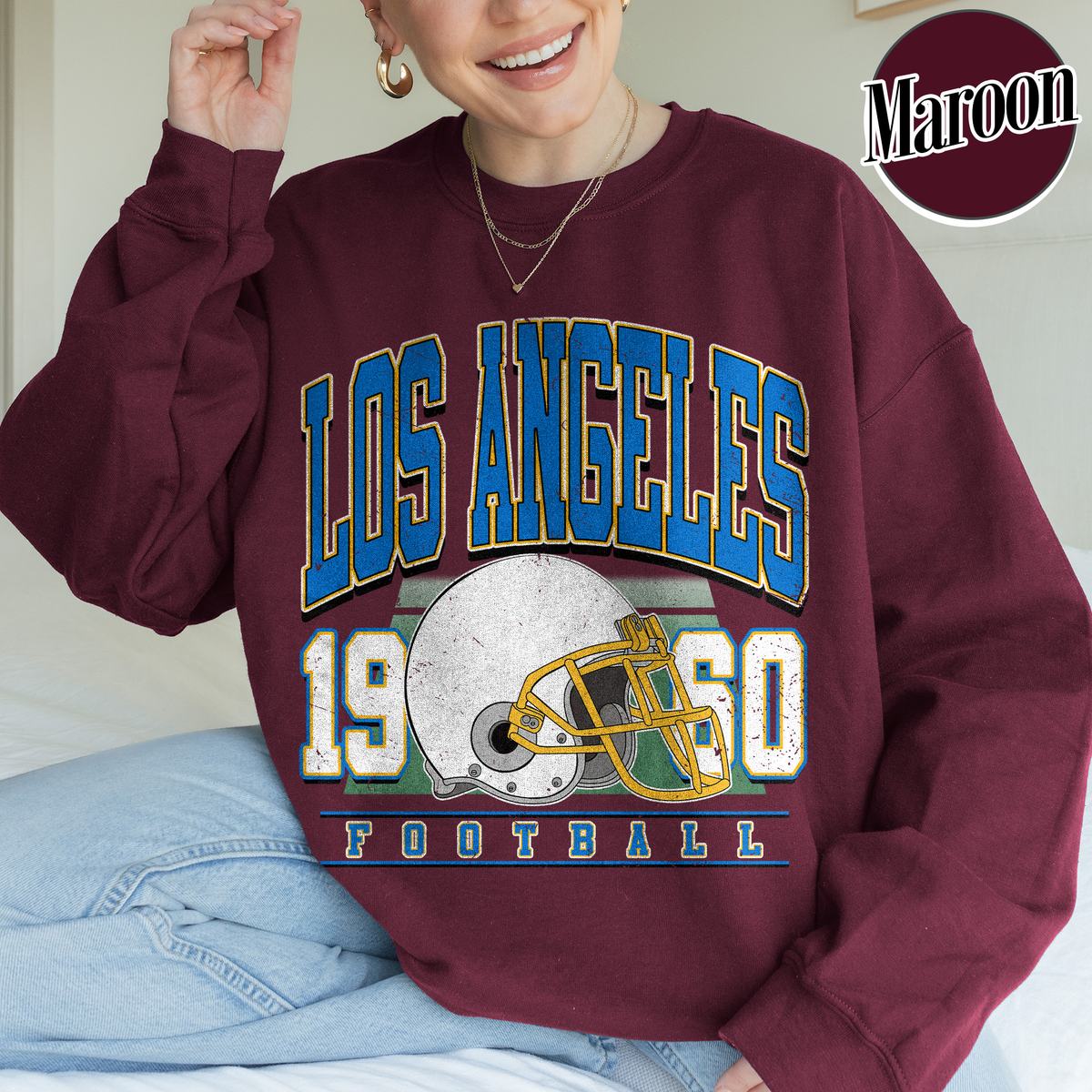 Unisex Los Angeles football vintage crewneck sweatshirt for men and women