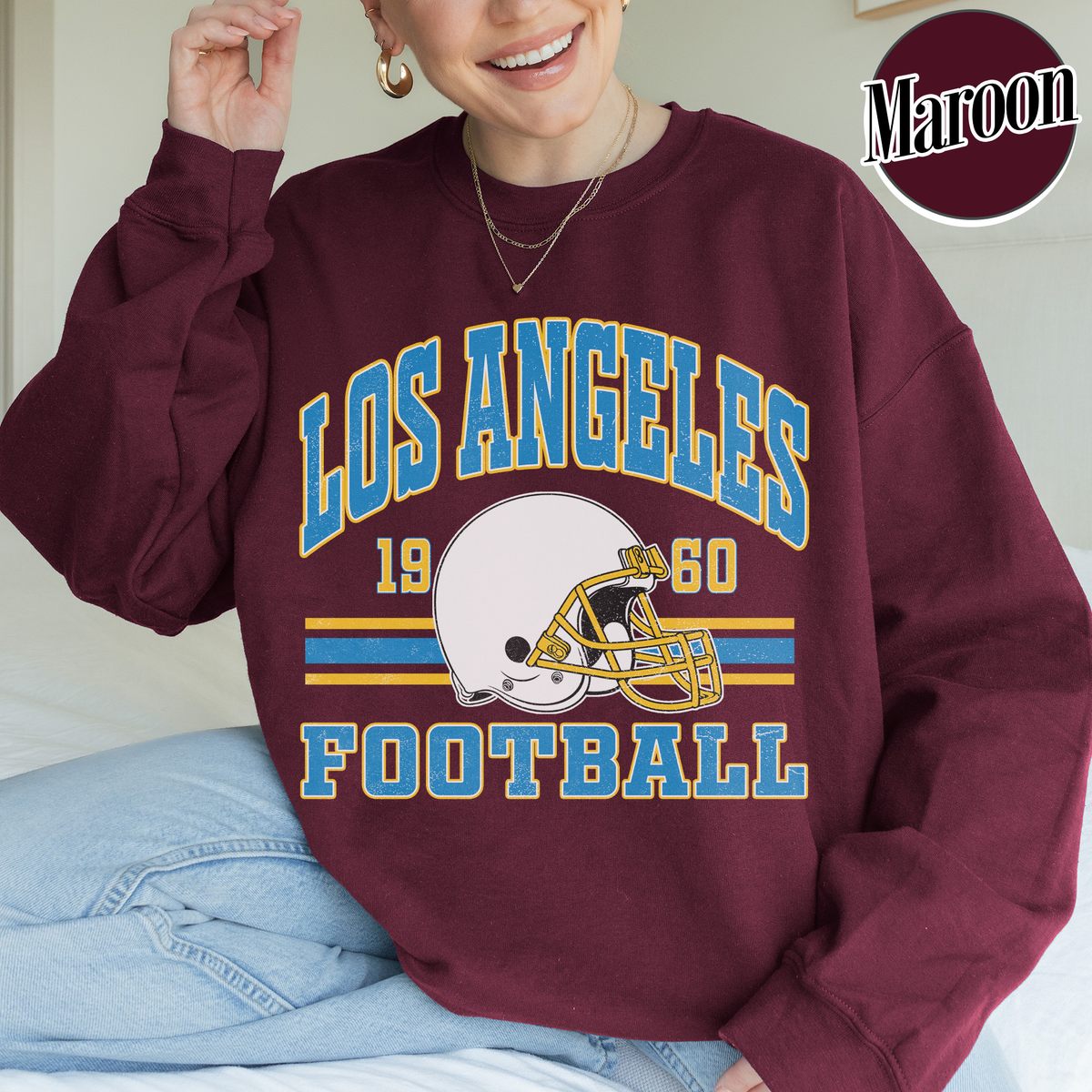 Unisex Los Angeles football vintage crewneck sweatshirt for men and women