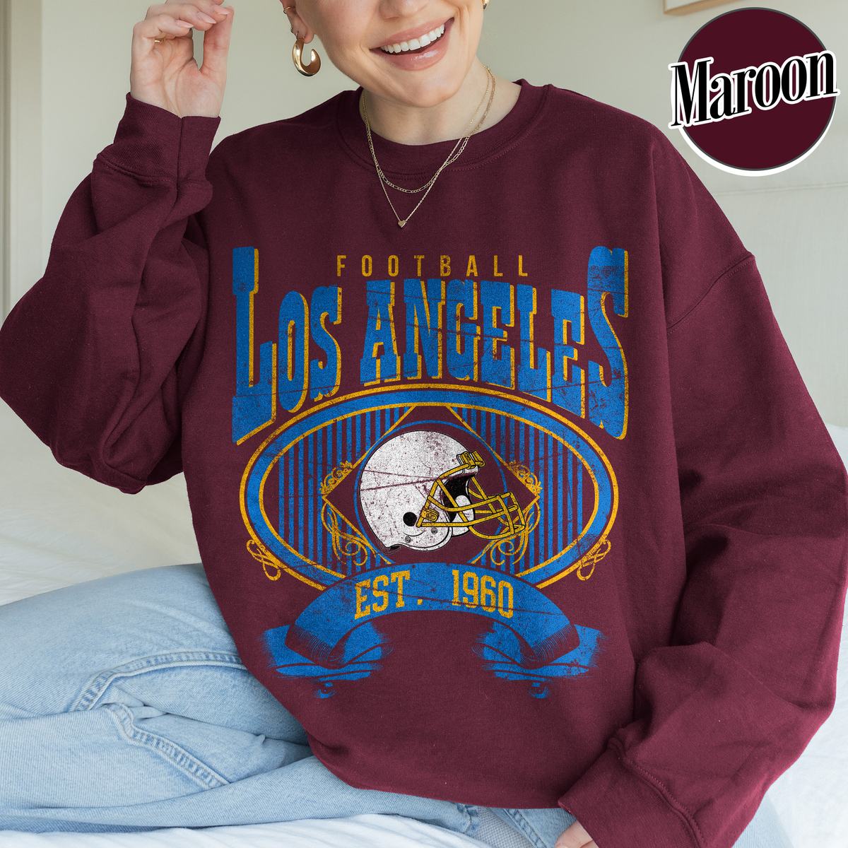 Unisex Los Angeles football vintage crewneck sweatshirt for men and women