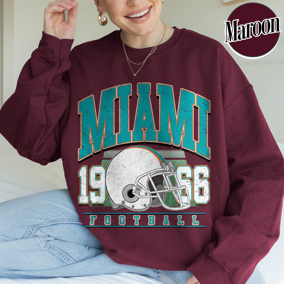 Unisex Miami football vintage crewneck sweatshirt for men and women