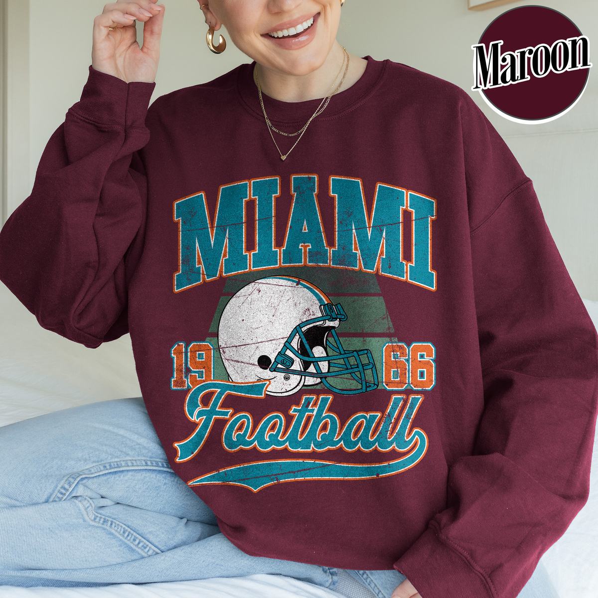 Unisex Miami football vintage crewneck sweatshirt for men and women