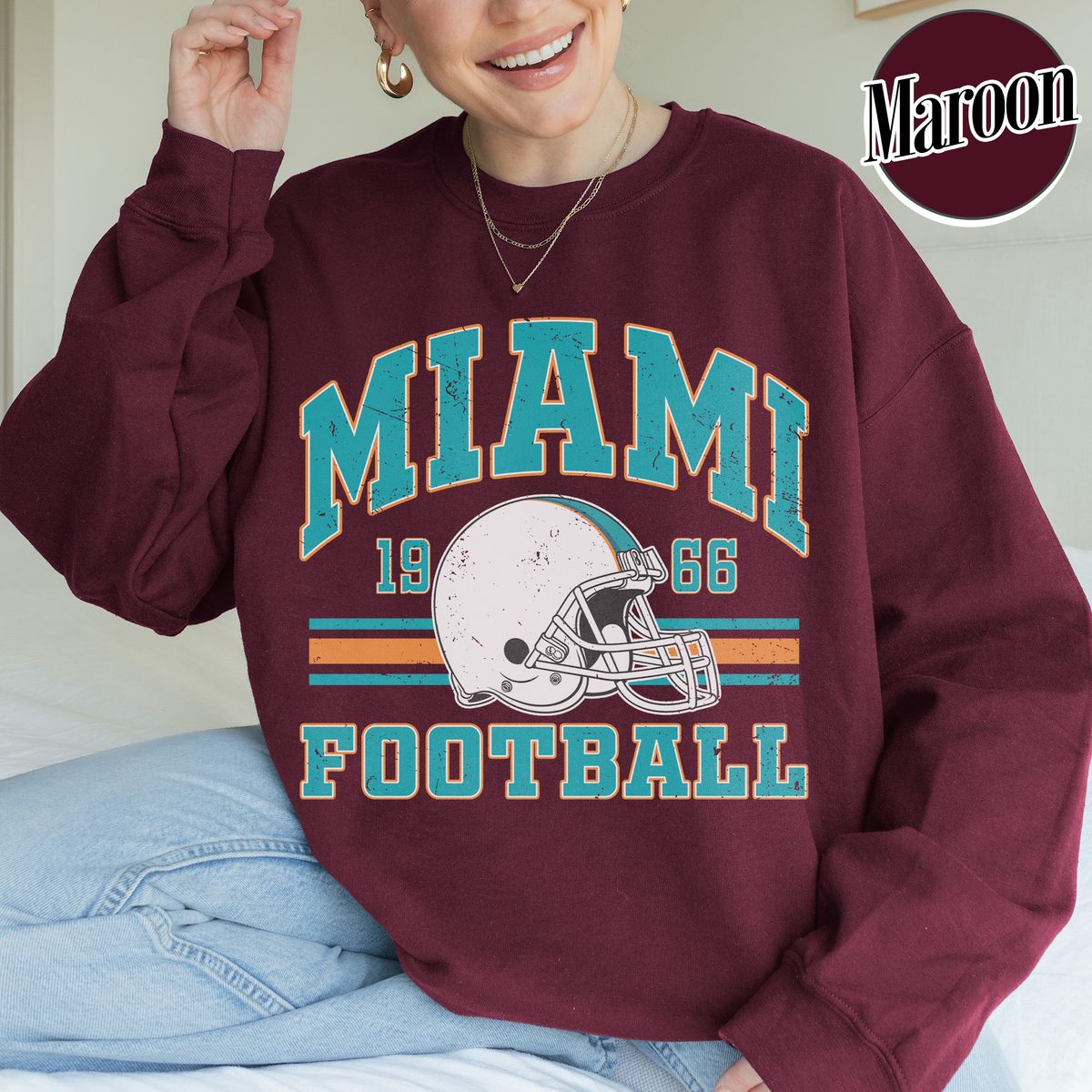 Unisex Miami football vintage crewneck sweatshirt for men and women
