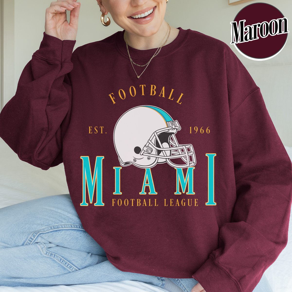 Unisex Miami football vintage crewneck sweatshirt for men and women