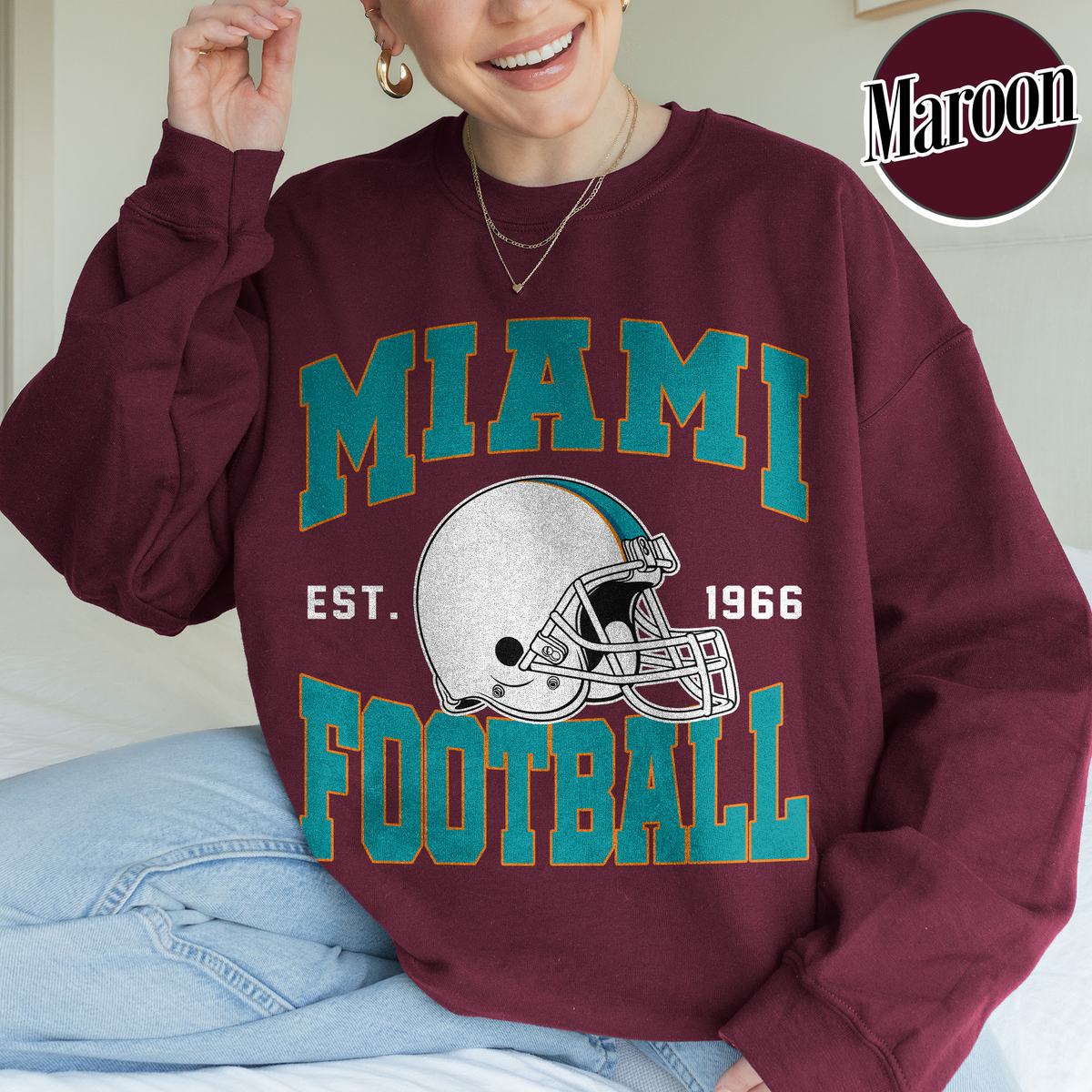 Unisex Miami football vintage crewneck sweatshirt for men and women
