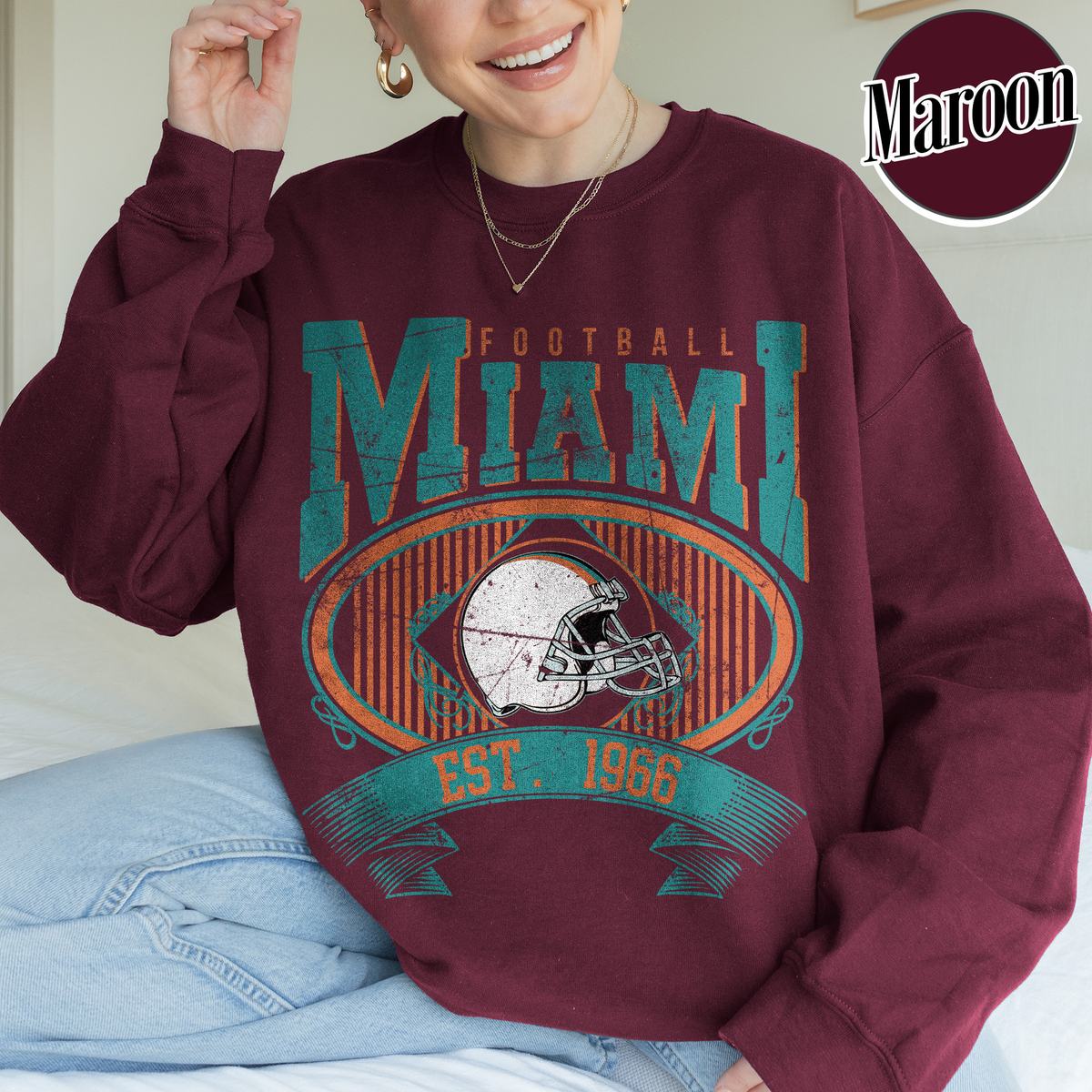 Unisex Miami football vintage crewneck sweatshirt for men and women