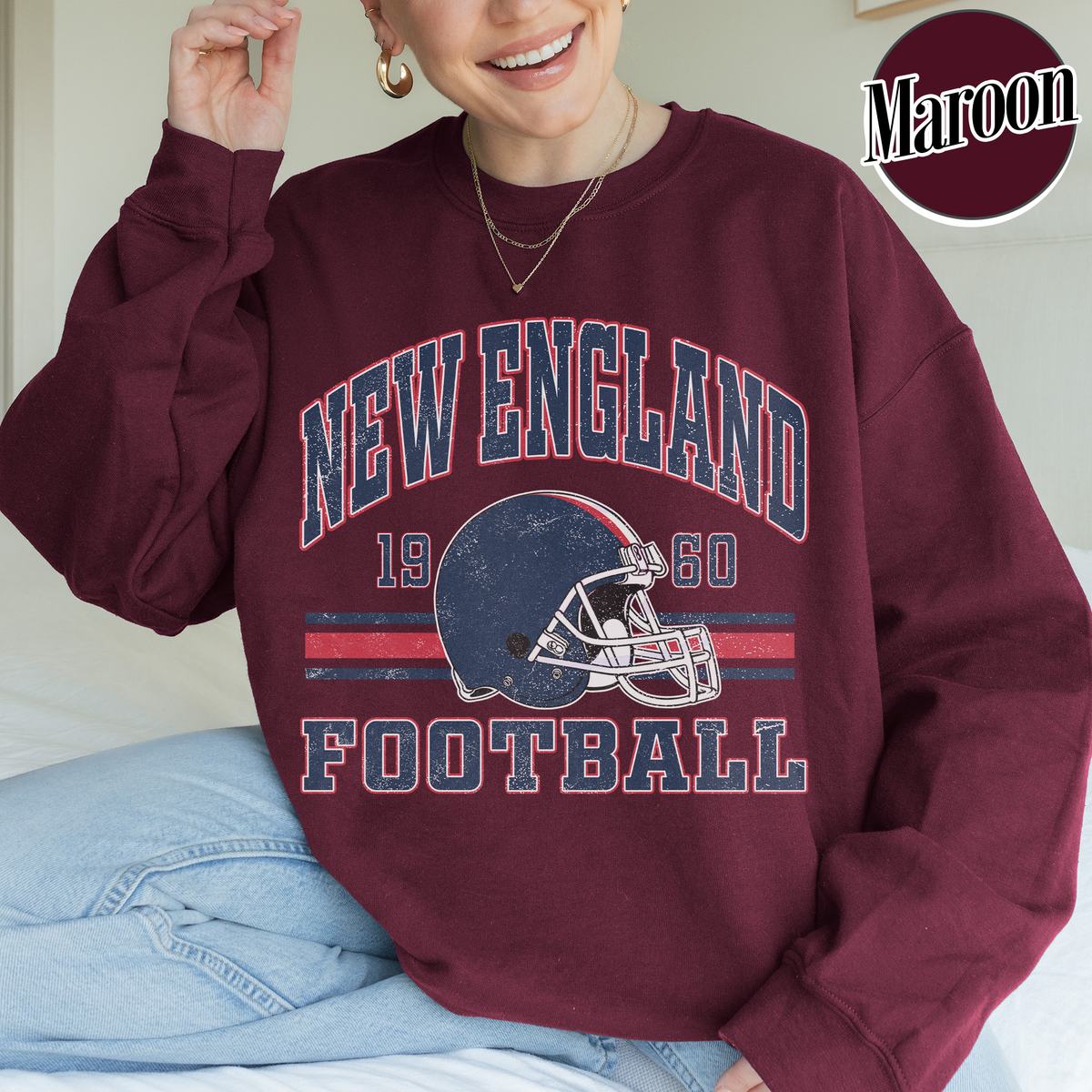 Unisex New England football vintage crewneck sweatshirt for men and women