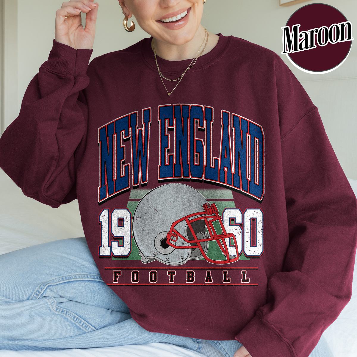 Unisex New England football vintage crewneck sweatshirt for men and women