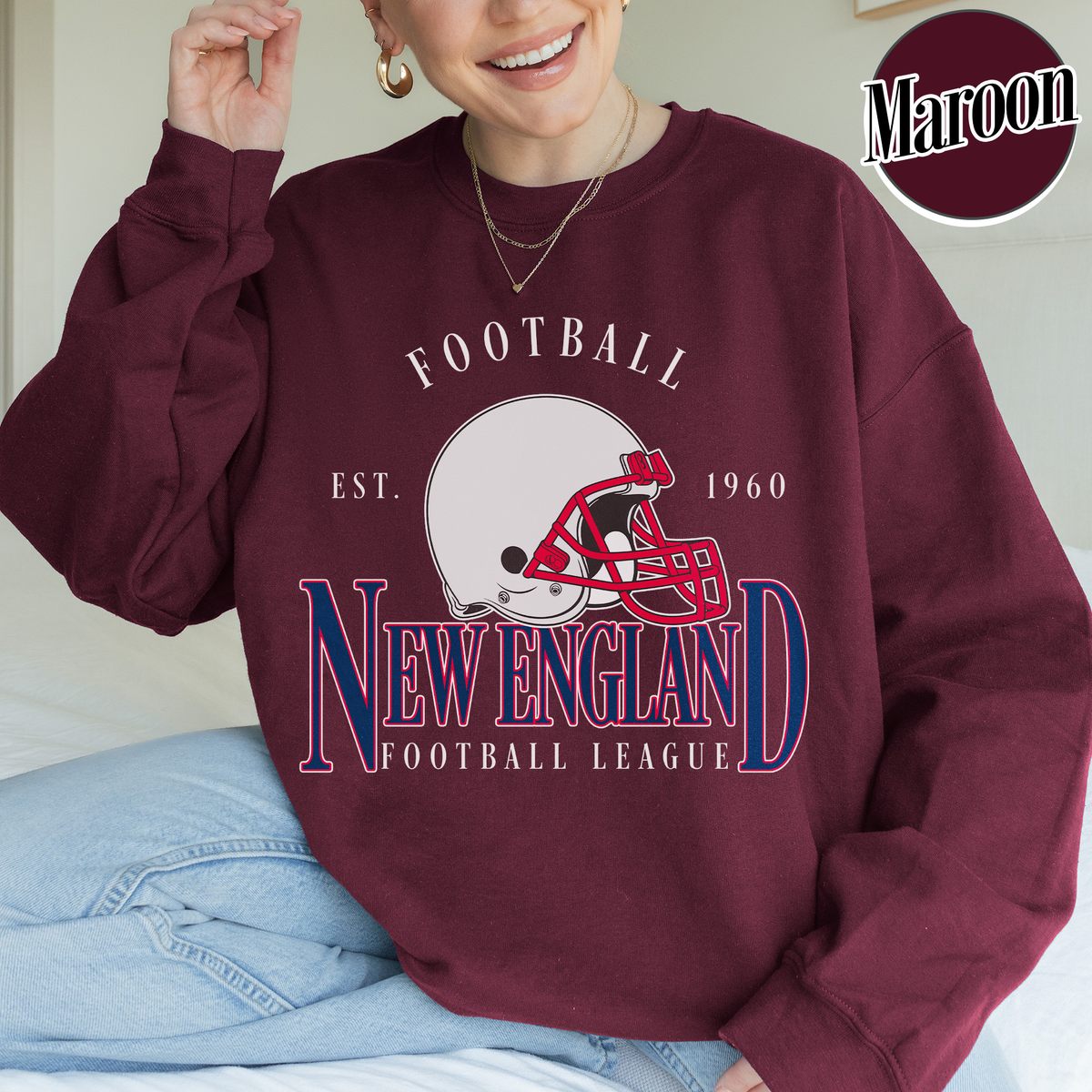 Unisex New England football vintage crewneck sweatshirt for men and women