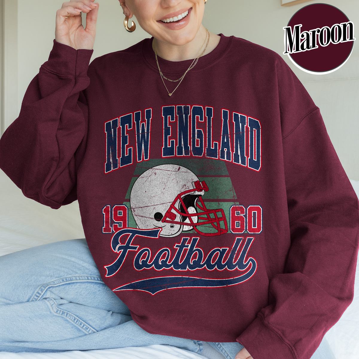 Unisex New England football vintage crewneck sweatshirt for men and women