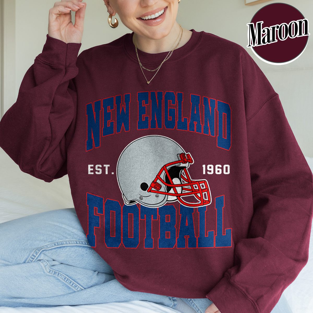 Unisex New England football vintage crewneck sweatshirt for men and women