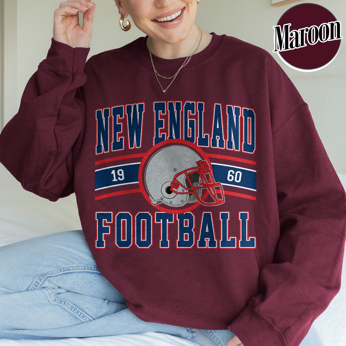 Unisex New England football vintage crewneck sweatshirt for men and women